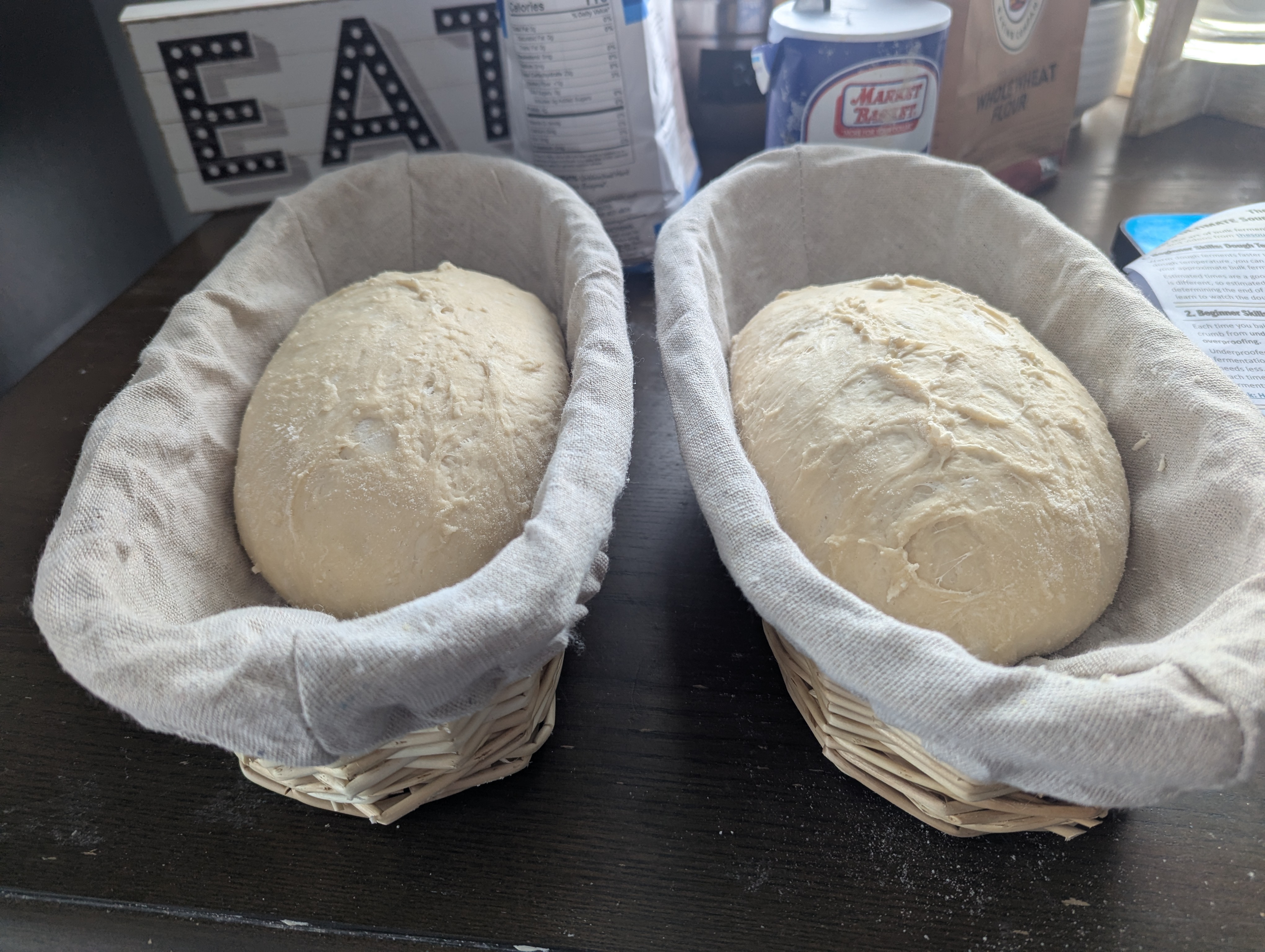 Sourdough dough proofing in bannetons before baking